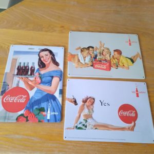 3 er Set Coca-Cola Werbe-Blechbilder - Rarität - 0