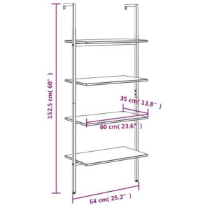 vidaXL Anlehnregal mit 4 Ablagen Hellbraun und Schwarz 64x35x152,5 cm - 7