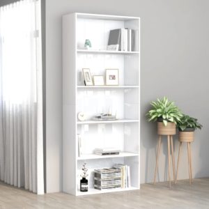 vidaXL Bücherregal 5 Fächer Hochglanz-Weiß 80x30x189 cm Holzwerkstoff - 0