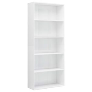 vidaXL Bücherregal 5 Fächer Hochglanz-Weiß 80x30x189 cm Holzwerkstoff - 1