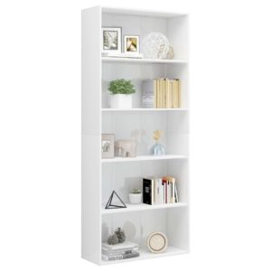 vidaXL Bücherregal 5 Fächer Hochglanz-Weiß 80x30x189 cm Holzwerkstoff - 2