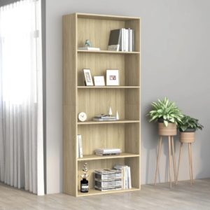 vidaXL Bücherregal 5 Fächer Sonoma-Eiche 80x30x189 cm Holzwerkstoff - 0