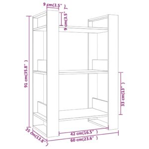 vidaXL Bücherregal/Raumteiler Schwarz 60x35x91 cm Massivholz Kiefer - 7