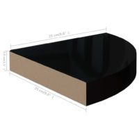 vidaXL Eck-Schweberegal Hochglanz-Schwarz 25x25x3,8 cm MDF - 6