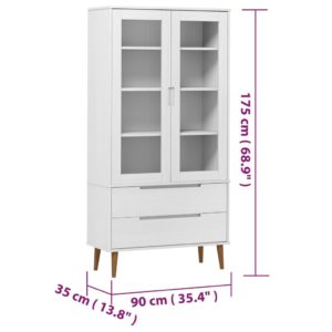 vidaXL Vitrinenschrank MOLDE Weiß 90x35x175 cm Massivholz Kiefer - 7