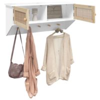 vidaXL Wandgarderobe Weiß Holzwerkstoff und Rattan Natur - 2